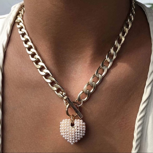 Necklace Heart Gold Pearls NEW